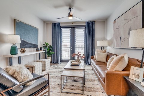 a living room with a couch and a coffee table